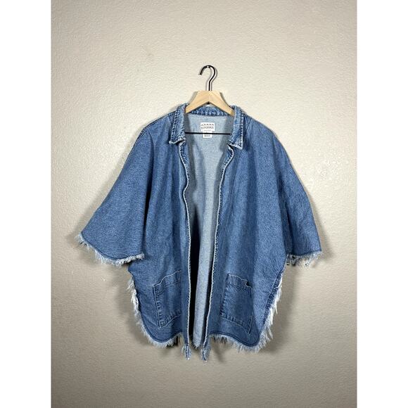 Sundance Oversized Vintage Raw Hem Denim Jean Short Sleeve Cardigan LARGE - Picture 1 of 7